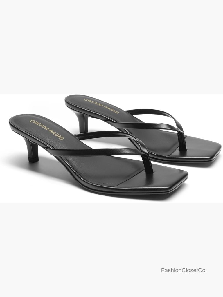 Kitten Heels Square Open Toe Thong Sandals 1.97in Low Heels Casual Dressy